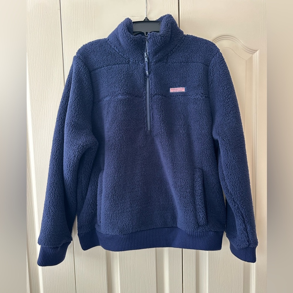 Vineyard Vines Women’s Navy Blue Plush Teddy Quarter Zip Shep Shirt Sz XL